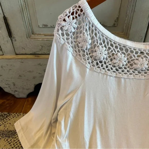 Tieton White Cotton Blend Crochet Lace Neck Top – Lavender Tribe