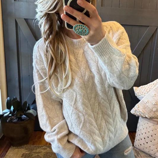 Fisherman's Knit Oversized Sweater - Lavender Tribe