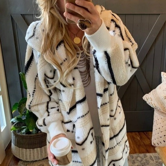 Feather Lodge Teddy Hooded Cardigan Sweater Coat