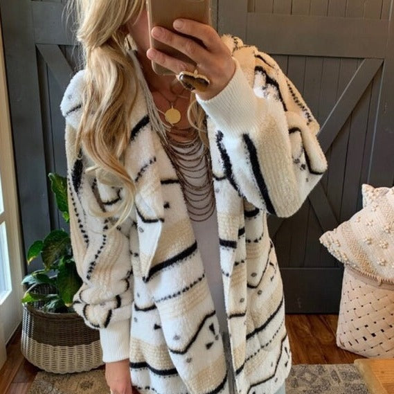 Feather Lodge Teddy Hooded Cardigan Sweater Coat